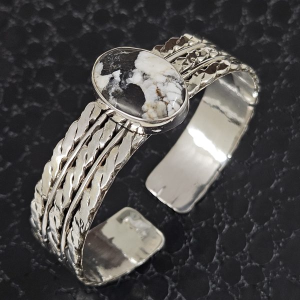 White Buffalo Turquoise 925 Sterling Silver Cuff Bangle (RS114-281) - Image 3
