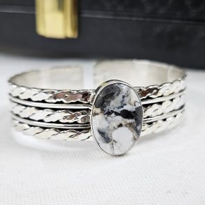White Buffalo Turquoise 925 Sterling Silver Cuff Bangle (RS114-280)