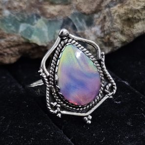 Aurora Opal Southwest Style 925 Sterling Silver Ring (REXT76-44)