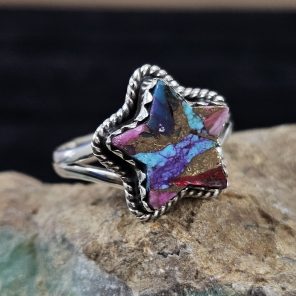 Star Pink Dahlia Turquoise 925 Sterling Silver Ring (REXT77-2)