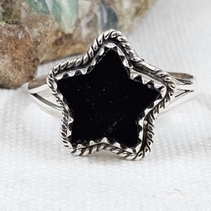 Star Black Onyx 925 Sterling Silver Ring (REXT77-5)