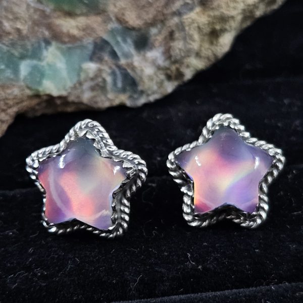 Star Aurora Opal 925 Sterling Silver Stud Earring (RS34-50)