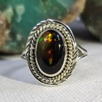 Black Opal 925 Sterling Silver Ring (REXT20-1)