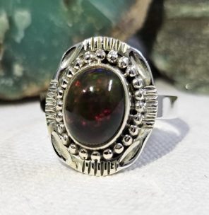 Black Opal 925 Sterling Silver Ring (REXT20-8)