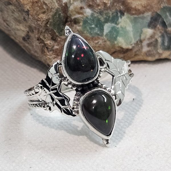 Double Black Opal 925 Sterling Silver Ring (REXT78-18)