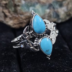 Double Kingman Turquoise 925 Sterling Silver Ring (REXT78-9)
