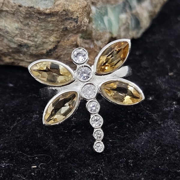 Citrine & Cz. Dragonfly 925 Sterling Silver Ring (RS58-9) - Image 2