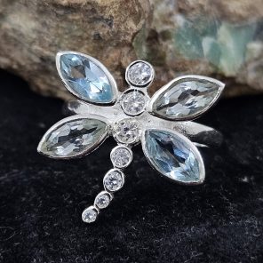 Blue Topaz & Cz. Dragonfly 925 Sterling Silver Ring (RS58-14)