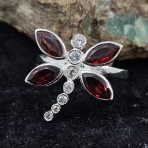 Garnet & Cz. Dragonfly 925 Sterling Silver Ring (RS58-11)