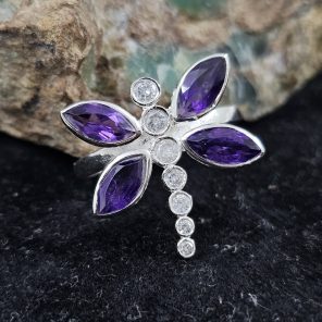 Amethyst & Cz. Dragonfly 925 Sterling Silver Ring (RS58-8)