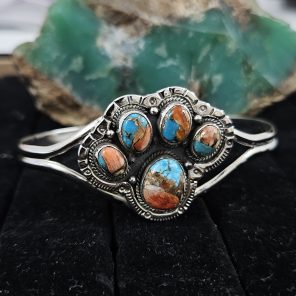 Spiny Oyster Turquoise Dog Paw 925 Sterling Silver Bangle Cuff (RS112-113)