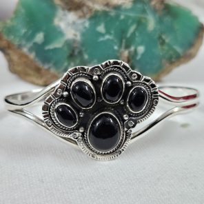 Black Onyx Dog Paw 925 Sterling Silver Bangle Cuff (RS112-111)