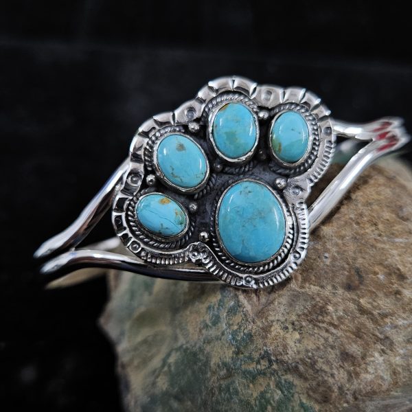 Mohave Turquoise Dog Paw 925 Sterling Silver Bangle Cuff (RS112-114) - Image 3