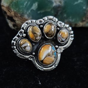 Spiny Oyster Turquoise Dog Paw 925 Sterling Silver Ring (RS66-49)