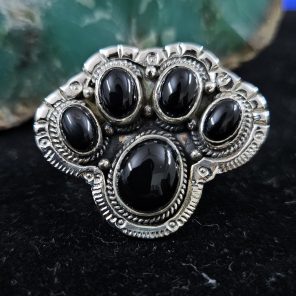 Black Onyx Dog Paw 925 Sterling Silver Ring (RS66-48)