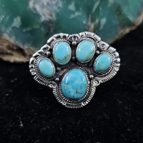 Mohave Turquoise Dog Paw 925 Sterling Silver Ring (RS66-51)