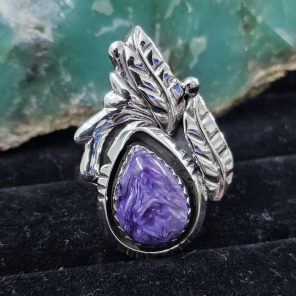Charoite Southwest Feather 925 Sterling Silver Ring (REXT70-9)