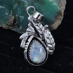 Rainbow Moonstone Southwest Feather 925 Sterling Silver Pendant (REXT70-6)