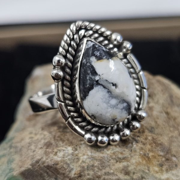 White Buffalo Turquoise 925 Sterling Silver Ring (REXT58-10) - Image 2