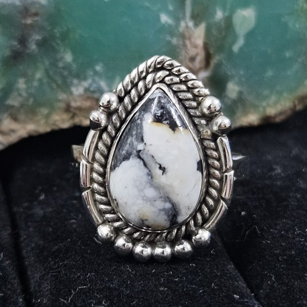 White Buffalo Turquoise 925 Sterling Silver Ring (REXT58-10)