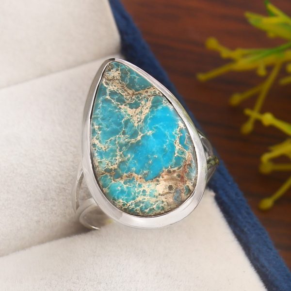 Sea Sediment Jasper Size US 9 925 Sterling Silver Ring (REXT6-58)