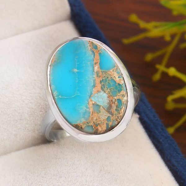 Sea Sediment Jasper Size US 8 925 Sterling Silver Ring (REXT6-53)