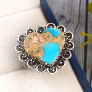 Sea Sediment Jasper Size US 8 925 Sterling Silver Ring (REXT6-21)