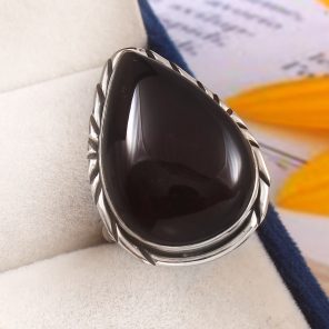 Black Onyx Size US 10 925 Sterling Silver Ring (REXT19-160)
