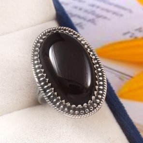 Black Onyx Size US 7 925 Sterling Silver Ring (REXT19-166)
