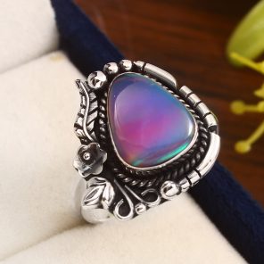 Aurora Opal Size US 9 925 Sterling Silver Ring (REXT27-20)