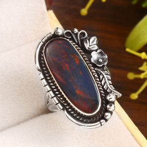 Aurora Opal Size US 7 925 Sterling Silver Ring (REXT27-18)