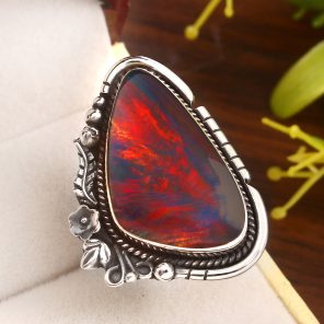 Aurora Opal Size US 9 925 Sterling Silver Ring (REXT27-22)