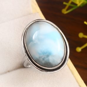 Larimar Size US 8 925 Sterling Silver Ring (REXT20-154)