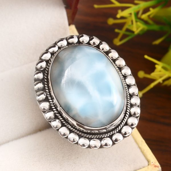 Larimar Size US 10 925 Sterling Silver Ring (REXT20-128)