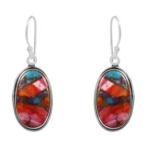 Pink Dahlia Turquoise 1.25" 925 Sterling Silver Earring (REXT11-153)