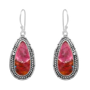 Pink Dahlia Turquoise 1.5" 925 Sterling Silver Earring (REXT11-172)