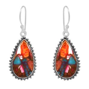 Pink Dahlia Turquoise 1.25" 925 Sterling Silver Earring (REXT11-135)