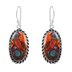 Pink Dahlia Turquoise 1.5" 925 Sterling Silver Earring (REXT11-151)