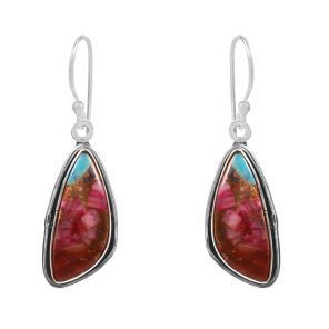 Pink Dahlia Turquoise 1.25" 925 Sterling Silver Earring (REXT11-155)