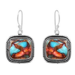 Pink Dahlia Turquoise 1.25" 925 Sterling Silver Earring (REXT11-173)