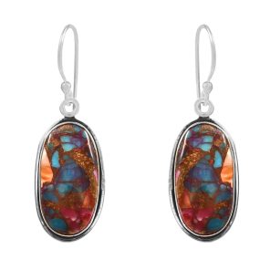 Pink Dahlia Turquoise 1.25" 925 Sterling Silver Earring (REXT11-157)
