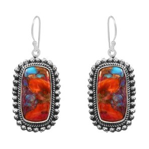 Pink Dahlia Turquoise 1.5" 925 Sterling Silver Earring (REXT11-137)