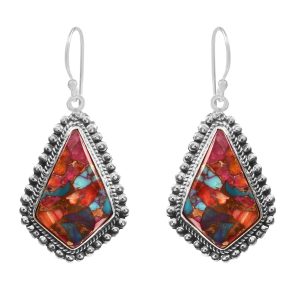 Pink Dahlia Turquoise 1.75" 925 Sterling Silver Earring (REXT11-138)