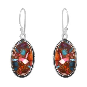 Pink Dahlia Turquoise 1.25" 925 Sterling Silver Earring (REXT11-160)