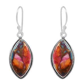 Pink Dahlia Turquoise 1.25" 925 Sterling Silver Earring (REXT11-165)