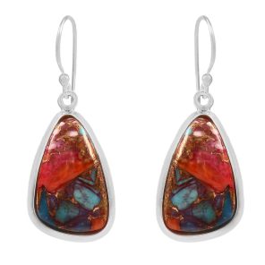 Pink Dahlia Turquoise 1.25" 925 Sterling Silver Earring (REXT11-166)