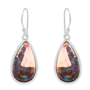 Pink Dahlia Turquoise 1.25" 925 Sterling Silver Earring (REXT11-169)
