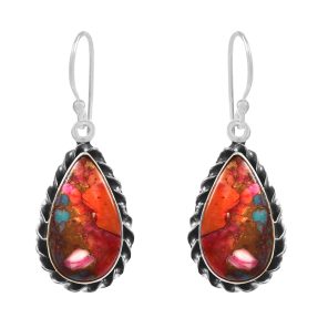 Pink Dahlia Turquoise 1.25" 925 Sterling Silver Earring (REXT11-142)