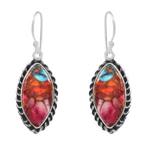 Pink Dahlia Turquoise 1.25" 925 Sterling Silver Earring (REXT11-143)