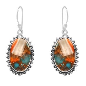 Spiny Oyster Turquoise 1.25" 925 Sterling Silver Earring (REXT11-180)